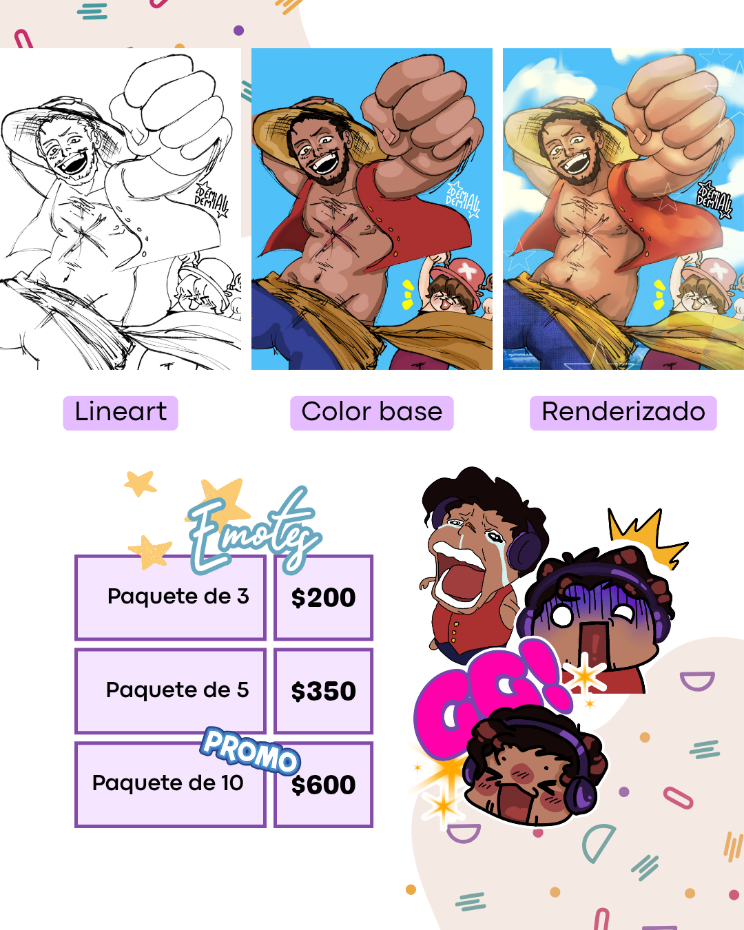 Ejemplos de Comisiones y Emotes